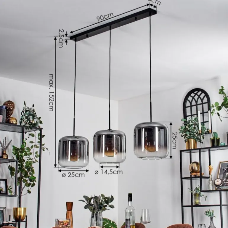 Suspension - Verre 25 cm Lauden Clair, Fumé, 3 lumières