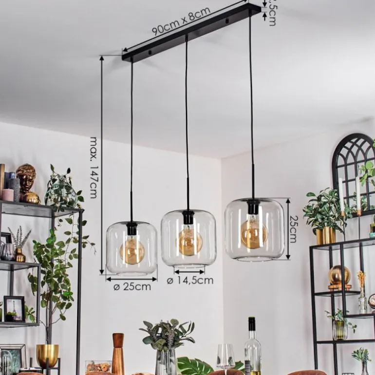 Suspension - Verre 25 cm Lauden Noir, 3 lumières