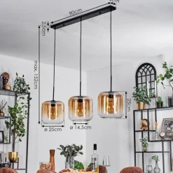 Suspension - Verre 25 cm Lauden Ambre, Clair, 3 lumières