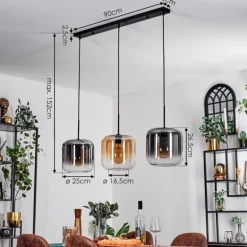 Suspension - Verre 25 cm Lauden Ambre, Clair, Fumé, 3 lumières