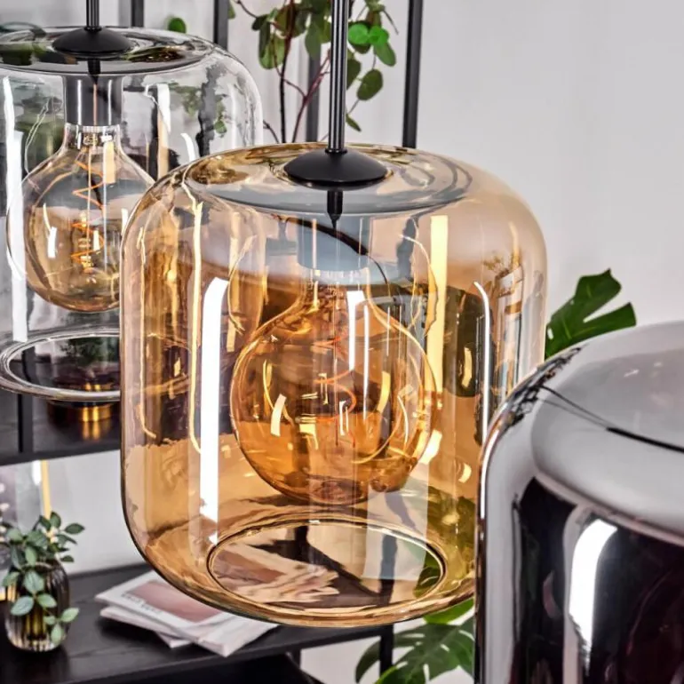 Suspension - Verre 25 cm Lauden Ambre, Chrome, Clair, 3 lumières
