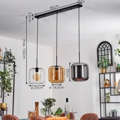 Suspension - Verre 25 cm Lauden Ambre, Chrome, Clair, 3 lumières