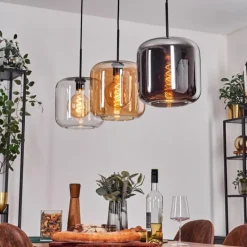 Suspension - Verre 25 cm Lauden Ambre, Chrome, Clair, 3 lumières