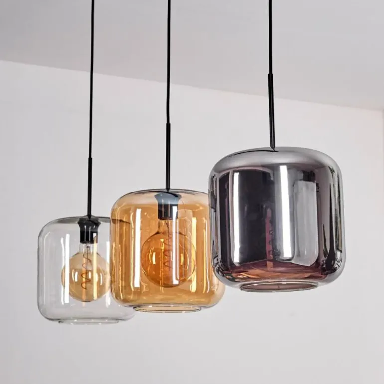 Suspension - Verre 25 cm Lauden Ambre, Chrome, Clair, 3 lumières