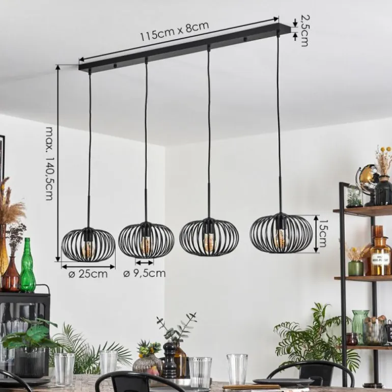 Suspension - Verre 25 cm Oravi Noir, 4 lumières