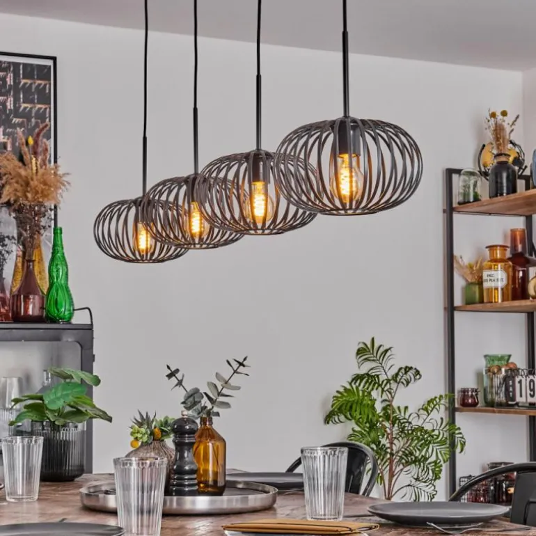 Suspension - Verre 25 cm Oravi Noir, 4 lumières