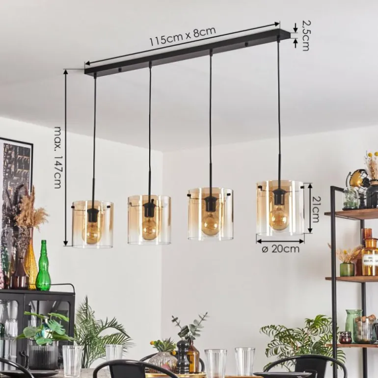 Suspension - Verre 20 cm Parane Ambre, Clair, 4 lumières