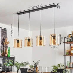Suspension - Verre 20 cm Parane Ambre, 4 lumières