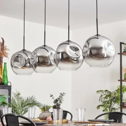 Suspension - Verre 30 cm Ripoll Chrome, Clair, 4 lumières