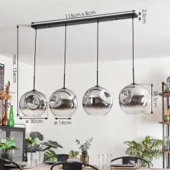 Suspension - Verre 30 cm Ripoll Chrome, Clair, 4 lumières