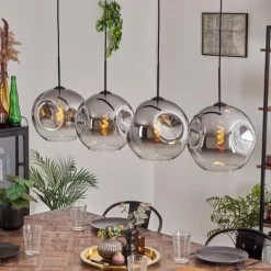 Suspension - Verre 30 cm Ripoll Chrome, Clair, 4 lumières