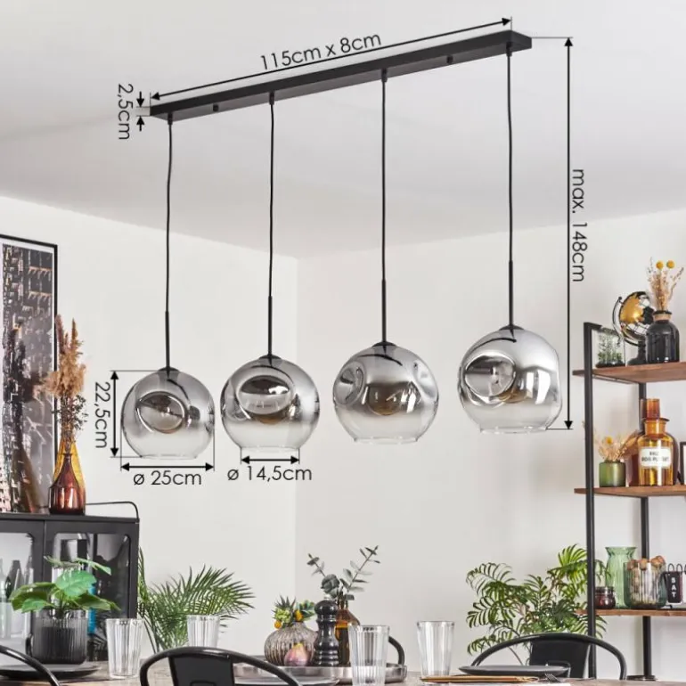 Suspension - Verre 25 cm Ripoll Clair, Fumé, 4 lumières