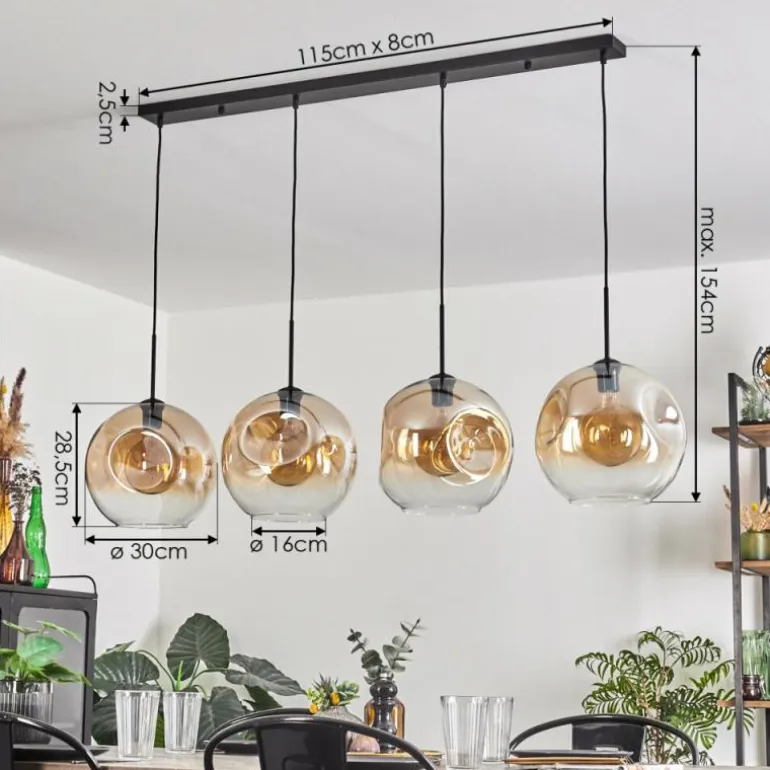 Suspension - Verre 30 cm Ripoll Ambre, Clair, 4 lumières