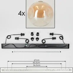 Suspension - Verre 30 cm Ripoll Ambre, Clair, 4 lumières
