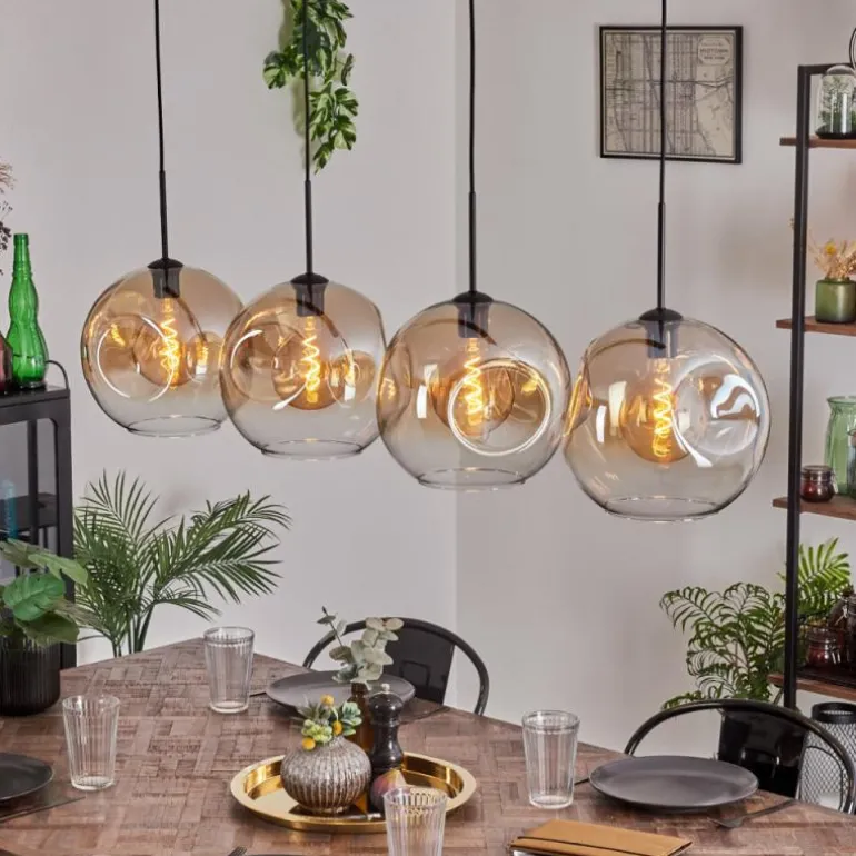 Suspension - Verre 30 cm Ripoll Ambre, Clair, 4 lumières