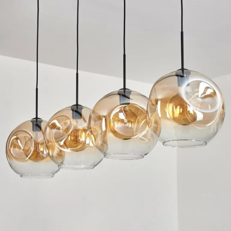 Suspension - Verre 30 cm Ripoll Ambre, Clair, 4 lumières