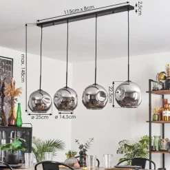 Suspension - Verre 25 cm Ripoll Chrome, 4 lumières