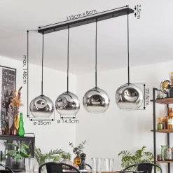 Suspension - Verre 25 cm Ripoll Chrome, Clair, 4 lumières
