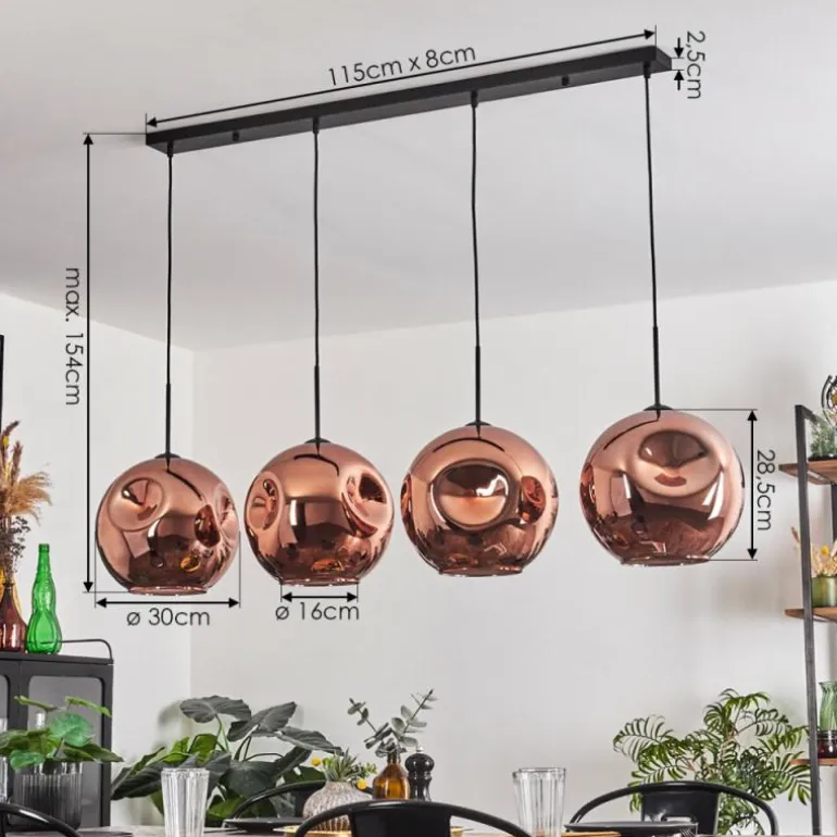 Suspension - Verre 30 cm Ripoll Cuivré, 4 lumières