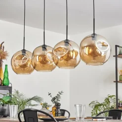 Suspension - Verre 30 cm Ripoll Ambre, 4 lumières