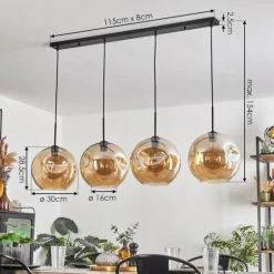 Suspension - Verre 30 cm Ripoll Ambre, 4 lumières