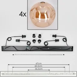 Suspension - Verre 30 cm Ripoll Ambre, 4 lumières