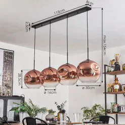 Suspension - Verre 30 cm Ripoll Clair, Cuivré, 4 lumières