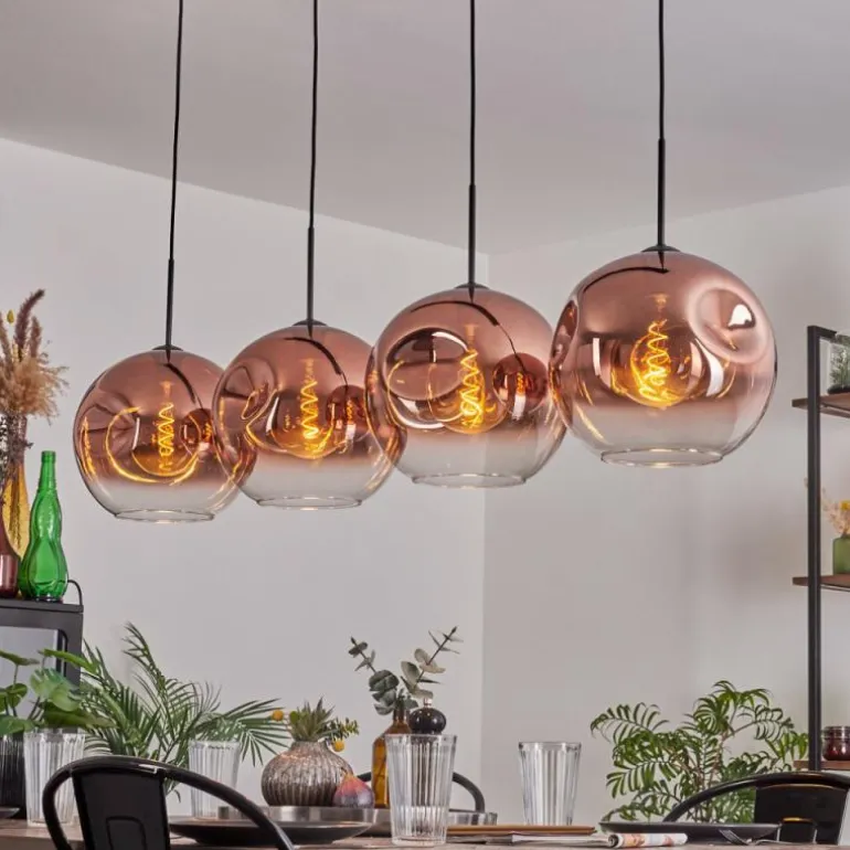 Suspension - Verre 30 cm Ripoll Clair, Cuivré, 4 lumières