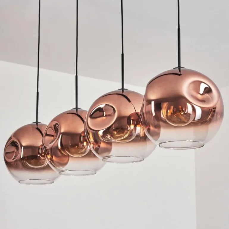 Suspension - Verre 30 cm Ripoll Clair, Cuivré, 4 lumières