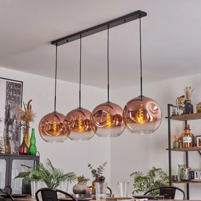 Suspension - Verre 30 cm Ripoll Clair, Cuivré, 4 lumières