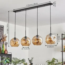 Suspension - Verre 25 cm Ripoll Ambre, 4 lumières