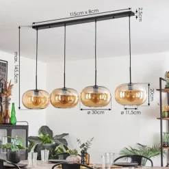 Suspension - Verre 30 cm Ripoll Ambre, 4 lumières