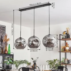 Suspension - Verre 30 cm Ripoll Fumé, 3 lumières