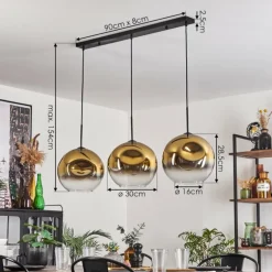Suspension - Verre 30 cm Ripoll Or, Clair, 3 lumières