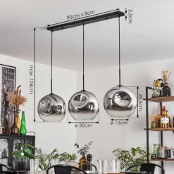 Suspension - Verre 30 cm Ripoll Chrome, Clair, 3 lumières