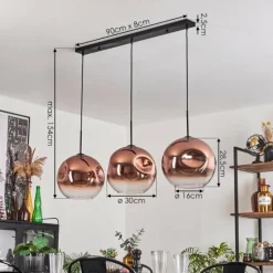 Suspension - Verre 30 cm Ripoll Clair, Cuivré, 3 lumières
