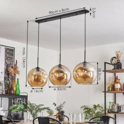 Suspension - Verre 30 cm Ripoll Noir, 3 lumières