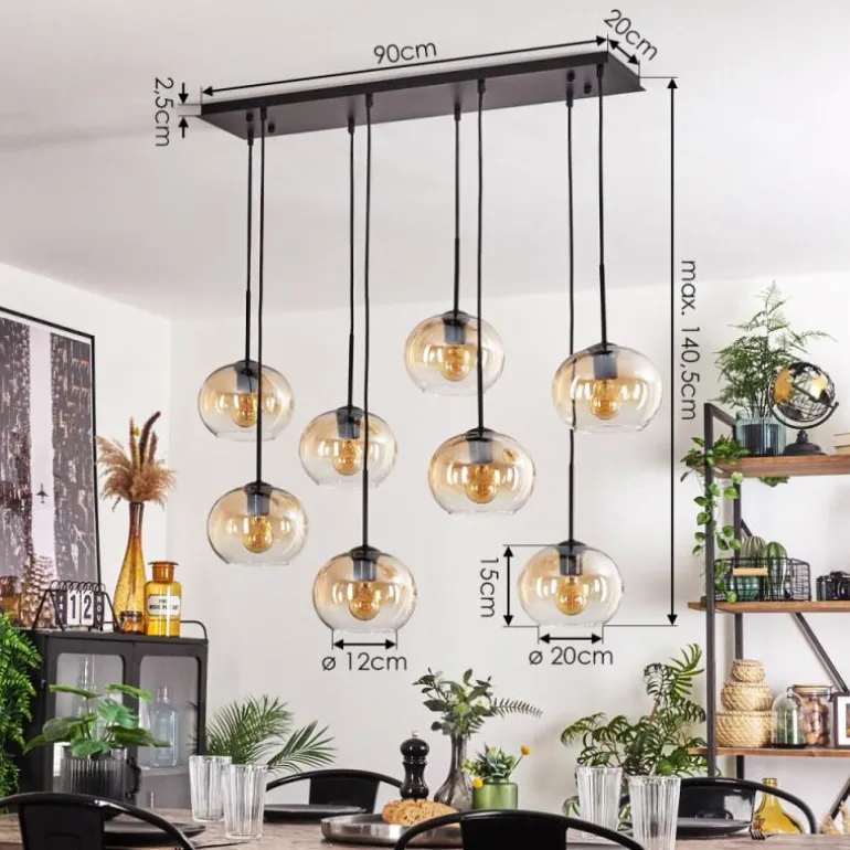 Suspension - Verre Apedo Ambre, Clair, 8 lumières