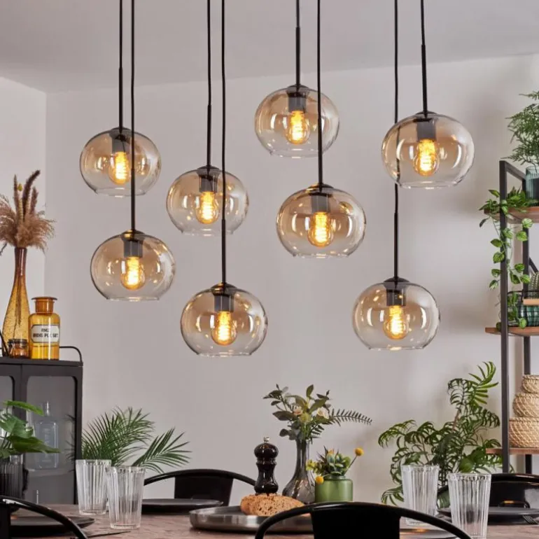Suspension - Verre Apedo Ambre, Clair, 8 lumières