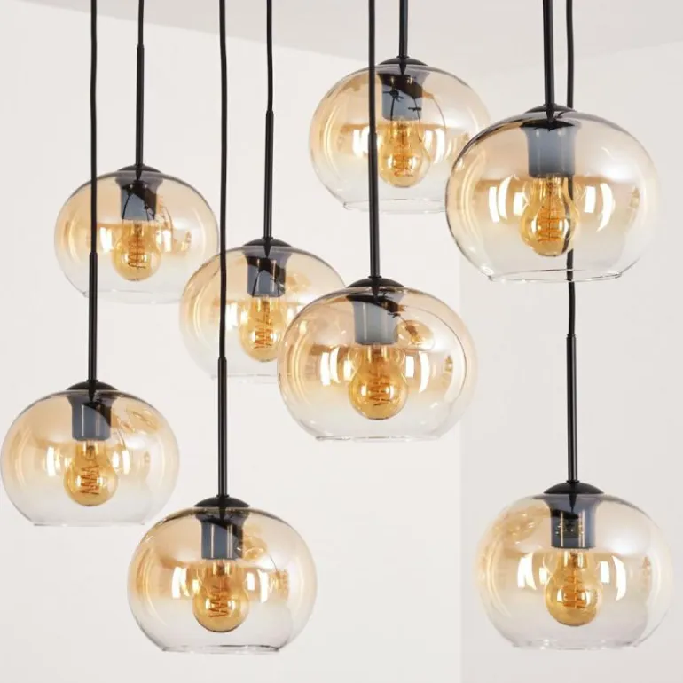 Suspension - Verre Apedo Ambre, Clair, 8 lumières