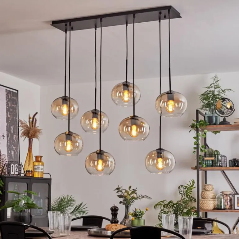 Suspension - Verre Apedo Ambre, Clair, 8 lumières