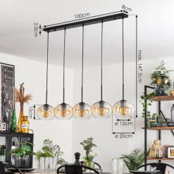Suspension - Verre Apedo Ambre, Clair, 5 lumières