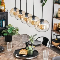 Suspension - Verre Apedo Ambre, Clair, 5 lumières