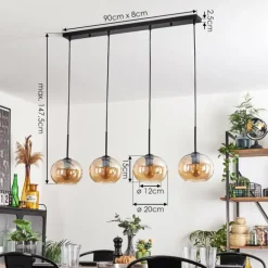 Suspension - Verre Apedo Ambre, 4 lumières