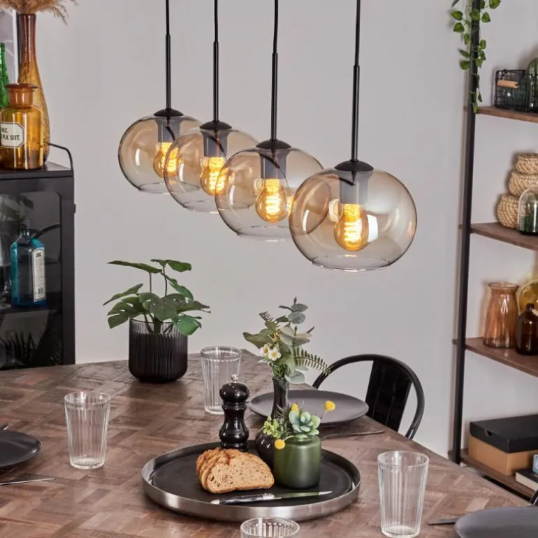 Suspension - Verre Apedo Ambre, Clair, 4 lumières