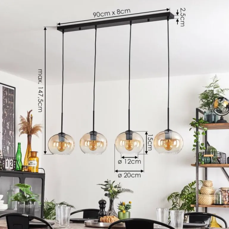 Suspension - Verre Apedo Ambre, Clair, 4 lumières