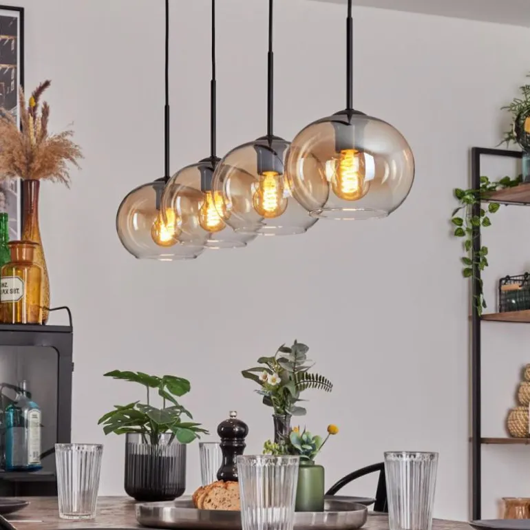 Suspension - Verre Apedo Ambre, Clair, 4 lumières