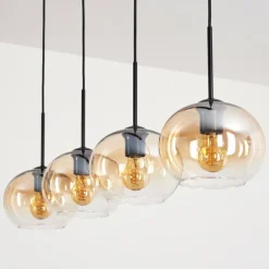 Suspension - Verre Apedo Ambre, Clair, 4 lumières