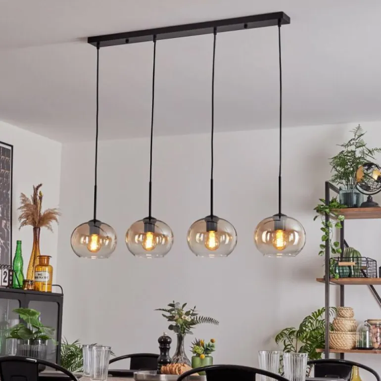 Suspension - Verre Apedo Ambre, Clair, 4 lumières