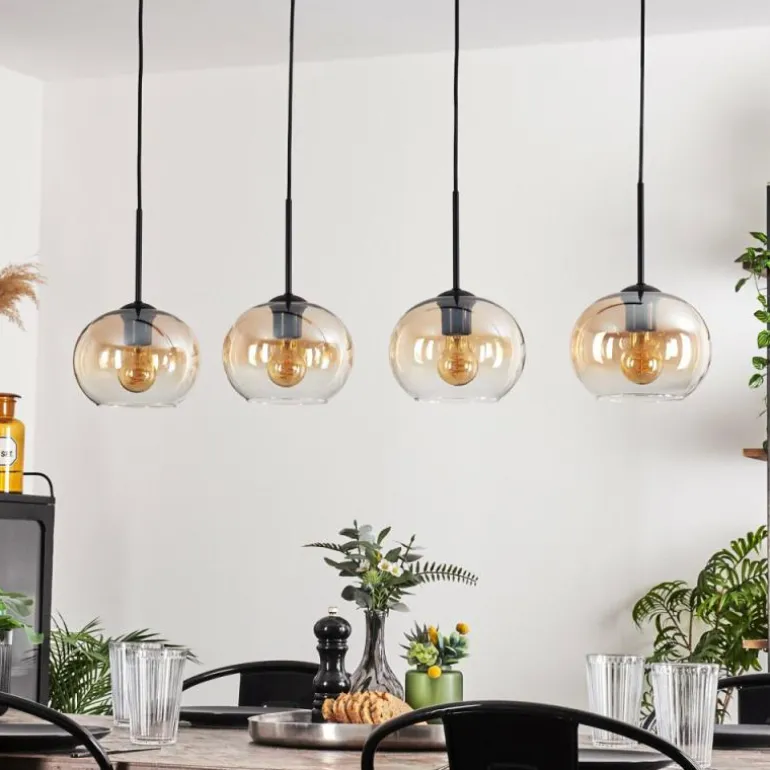 Suspension - Verre Apedo Ambre, Clair, 4 lumières